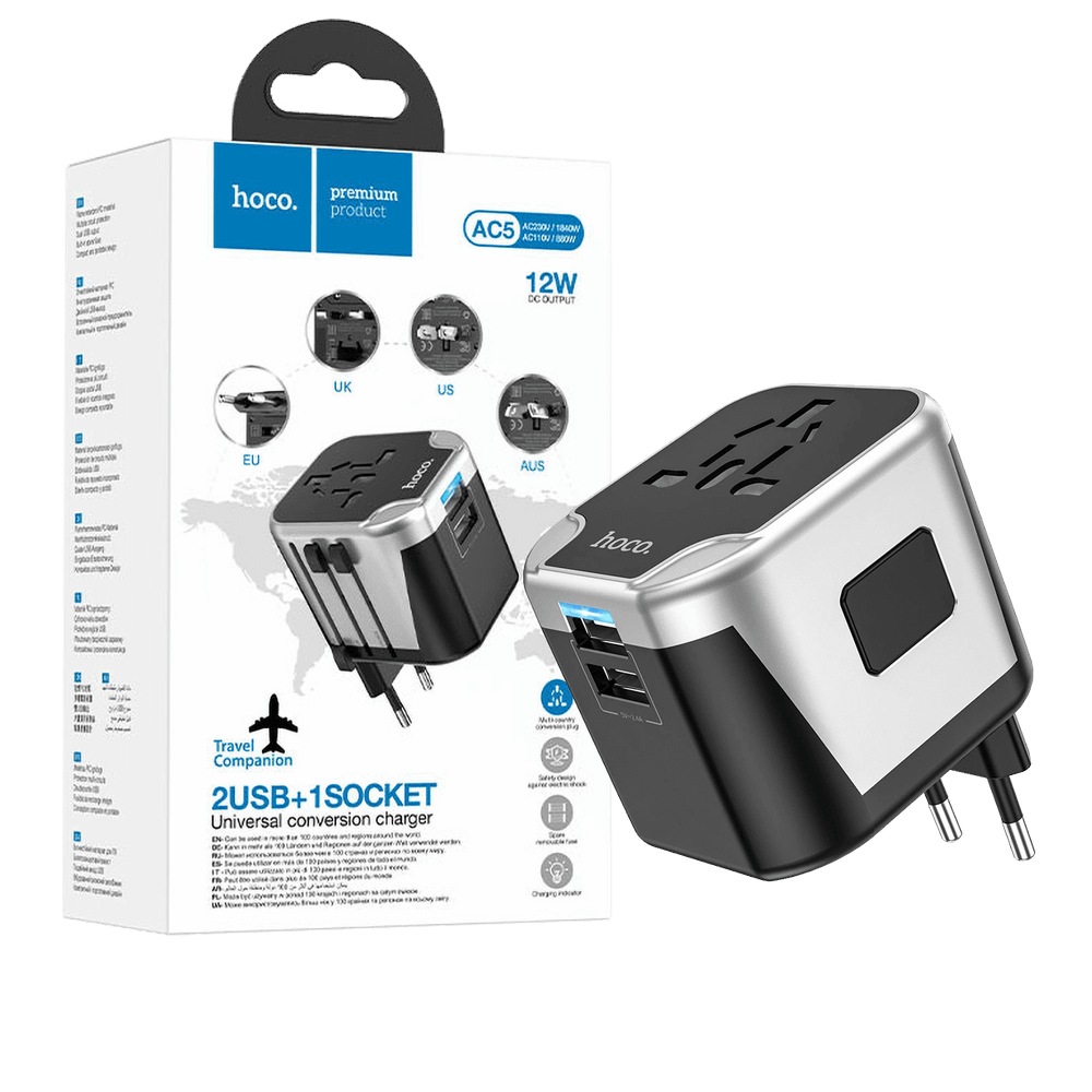 hoco. Punjač kučni, univerzalni, EU/UK/US/AU, 2 x USB,2.4 A - AC5 Level slika 1