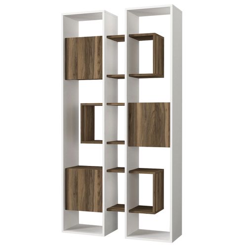 Woody Fashion Polica za knjige, Bijela boja Orah, Leonda - White, Walnut slika 5