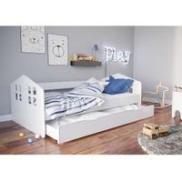 Drveni dečiji krevet KACPER sa fiokom- beli - 180x80 cm