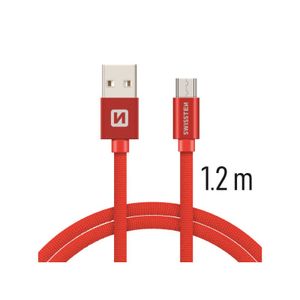 SWISSTEN kabel USB/microUSB, platneni, 3A, 1.2m, crveni