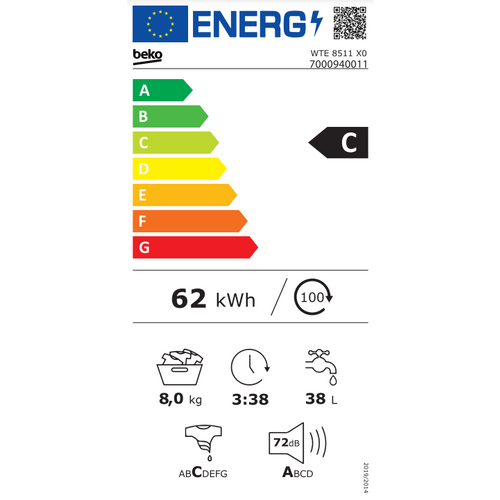 Beko WTE 8511 XO Veš mašina, 8kg, 1000rpm, ProSmart Inverter, Dubina 55cm slika 5