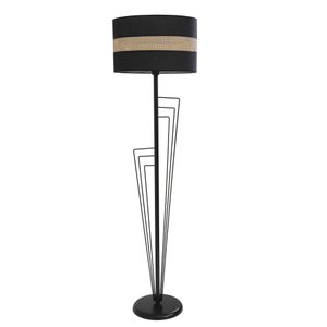 Kelebek Siyah Lambader Silindir 02 Rattan Abajurlu Black Floor Lamp