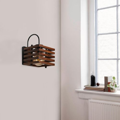 Avni kare ahşap ceviz aplik Brown Wall Lamp slika 1