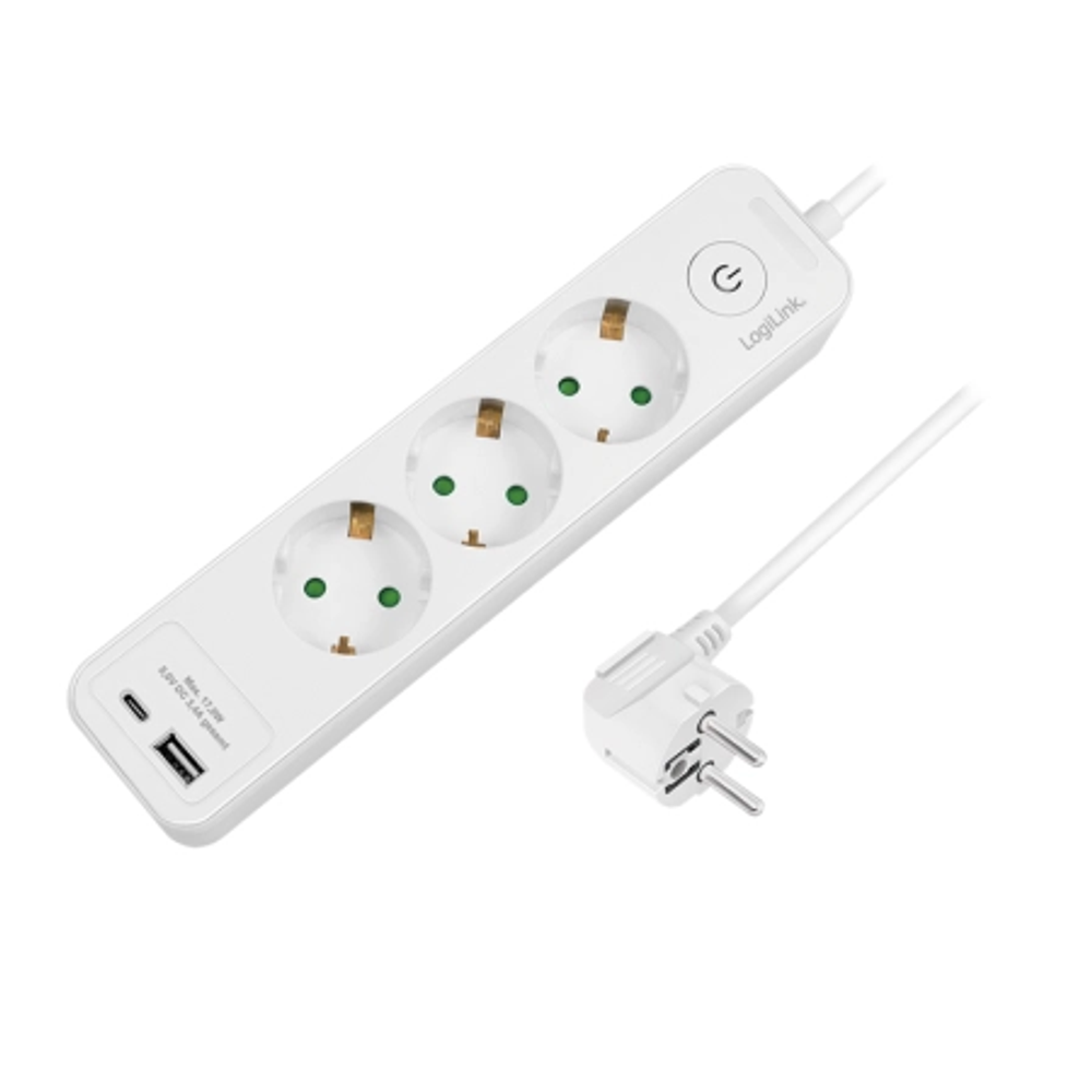 LogiLink Produžni kabl sa zaštitom 3 utičnice, 1X USB- A, 1X USB- C 1.5m LPS279U slika 1
