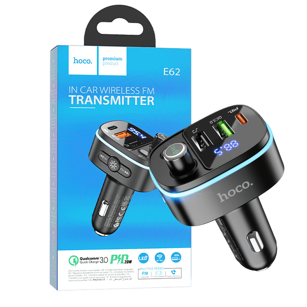 hoco. FM modulator, E62,Bluetooth,12/24 V,2xUSB, 1xUSB-C,PD20W - E62 Fast slika 1