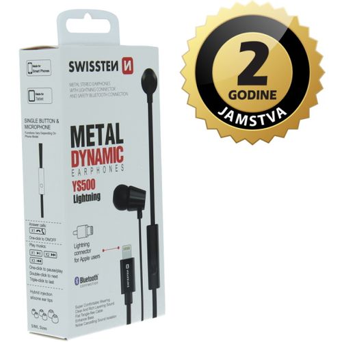 SWISSTEN slušalice BT, mikrofon, Lightning, In-ear, metalne, crne DYNAMIC YS500 slika 1