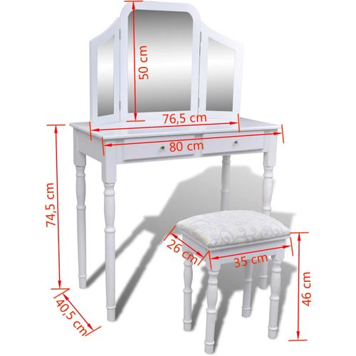 Toaletni Stol s Ogledalom 3-u-1 i Stolicom 2 Ladice Bijeli slika 41