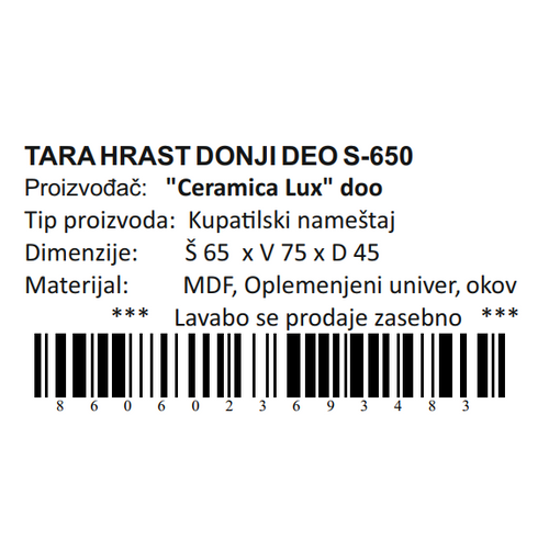 Ceramica lux Tara Hrast donji deo S-650 300490 slika 9