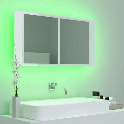 LED kupaonski ormarić s ogledalom sjajni bijeli 90x12x45 cm slika 13