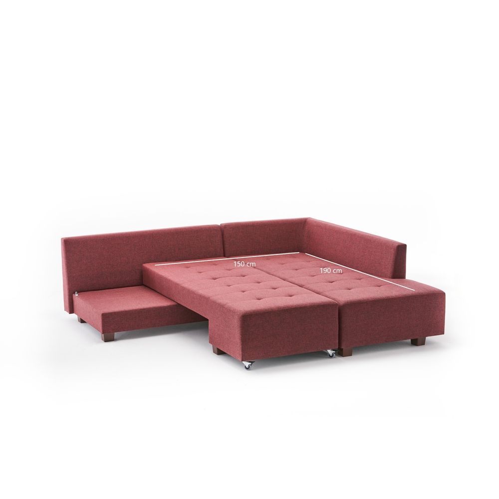 Ugaona Sofa na Razvlačenje Manama - Desni Kut - Boja Crvenog Vina slika 8