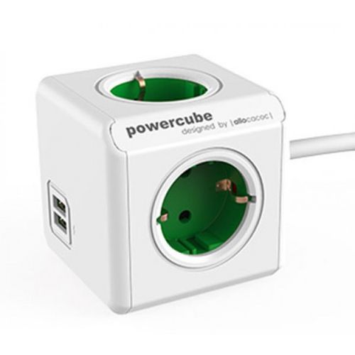 ALLOCACOC PowerCube Ext.USB 4xŠuko+2USB-5V/2.1A,1.5m, zelena 1402GN/DEEUPC slika 1