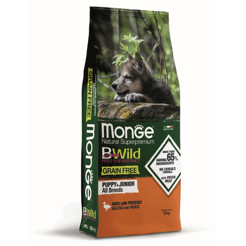 Monge BWild Grain Free Dog All Breeds Puppy And Junior Duck With Potatoes 2.5 kg slika 1