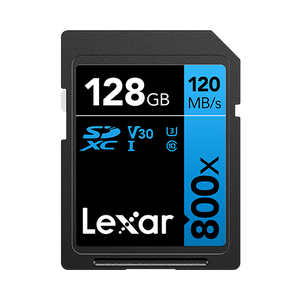 Lexar SD 128GB 800x SDHC UHS-I cards, 120MB/s read 45MB/s write C10 V10