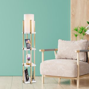 7119 - Bijela i Zlatna Podna Lampa