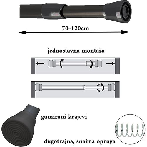 TENDANCE Držač zavjese 70-120cm Crni slika 3