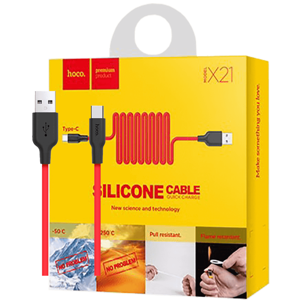 hoco. USB kabl za smartphone,silikonski,1.2 met, 2 A,crno/crveni - X21 Silicone USB type C, Black/Red slika 1