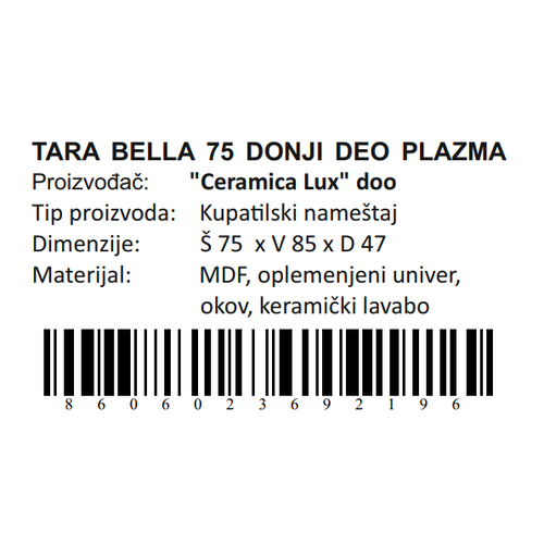 Ceramica lux Tara Bella donji deo 75 plazma 300273 slika 5