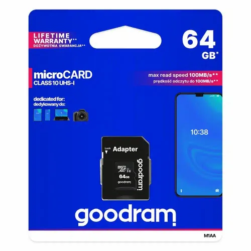 Memorijska kartica GOODRAM microSD SD 64GB CLASS 10 UHS I 100MB/s s adapterom slika 1