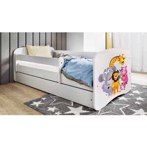 Drveni dječji krevet ZOOLOŠKI VRT s ladicom - bijeli - 160x80cm