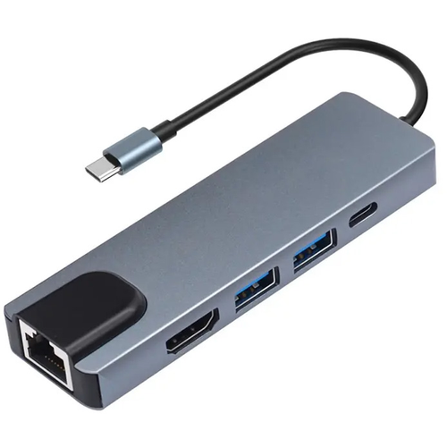 Adapter Type C na LAN Gb, Type C, 2xUSB 3.0 i HDMI 5u1 20cm kabl slika 1