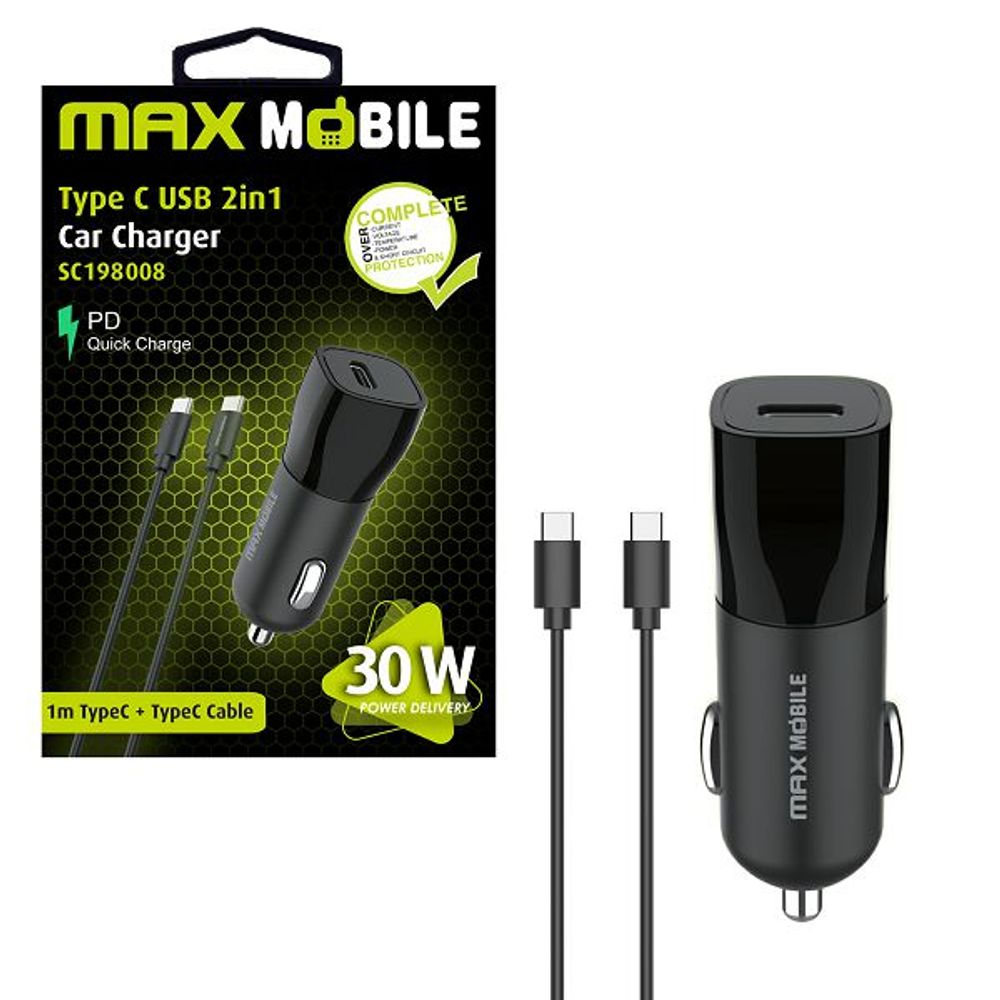 MAXMOBILE AUTO ADAPTER PD QC 3.0 TYPE C, SC-198008+Type C kabel, 30W slika 1