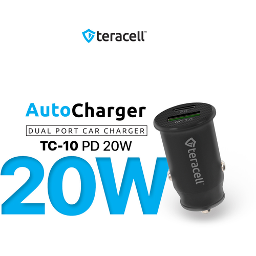 Auto punjac Teracell Evolution TC-10 PD 20W, USB QC3.0 15W sa Type C kablom crni slika 1