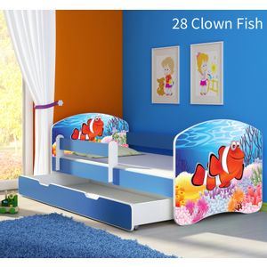 Dječji krevet ACMA s motivom, bočna plava + ladica 140x70 cm 28-clown-fish