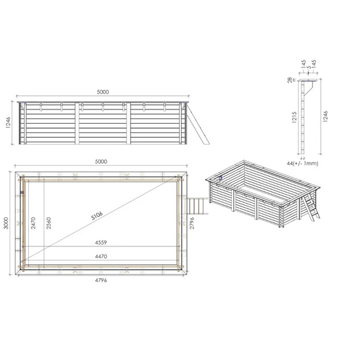 Drveni bazen 5,00*3,00 - V.1,25 m slika 5