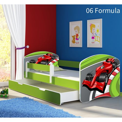 Dječji krevet ACMA s motivom, bočna zelena + ladica 160x80 cm 06-formula-1 slika 1
