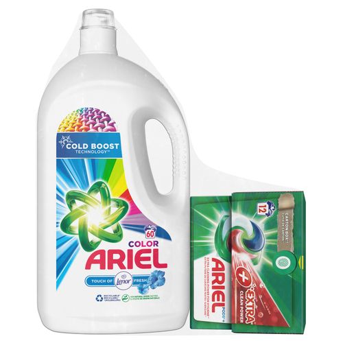 Ariel tečni deterdžent Color (60 pranja) + Ariel kapsule Extra Clean (12) slika 1