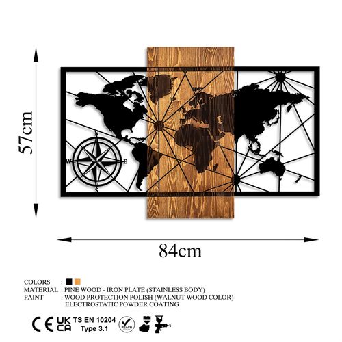 Wallity World Map 3-M Walnut
Black Decorative Wooden Wall Accessory slika 6