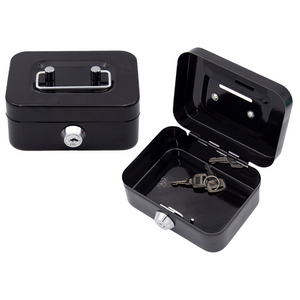 Kutija za pohranjivanje - Kasica prasica - Zaključavanje, dva ključa, metalna - Crna boja