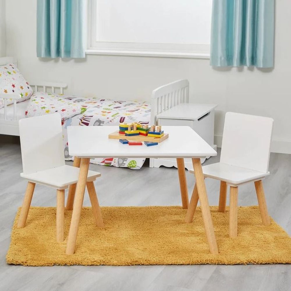 Kinder Home Dječiji drveni sto sa dvije stolice, Bijeli slika 1