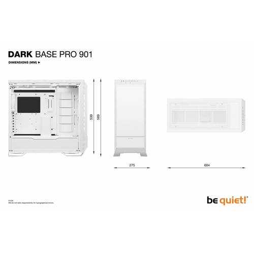 be quiet! BGW51 DARK BASE PRO 901 White, MB compatibility: E-ATX / XL-ATX / ATX / M-ATX / Mini-ITX, Three pre-installed be quiet! Silent Wings 4 140mm PWM fans, Integrated Fan Hub, Ready for water cooling radiators up to 420mm slika 11