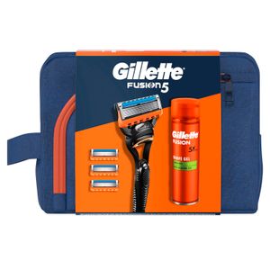 Gillette poklon paket britvica, 3 zamjenske patrone, gel za brijanje + toaletna torbica