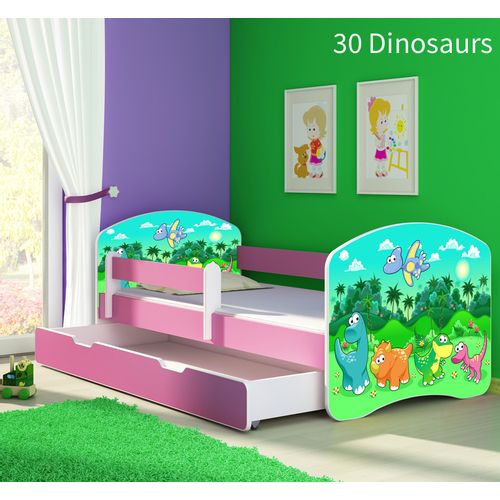 Dječji krevet ACMA s motivom, bočna roza + ladica 160x80 cm 30-dinosaurs slika 1