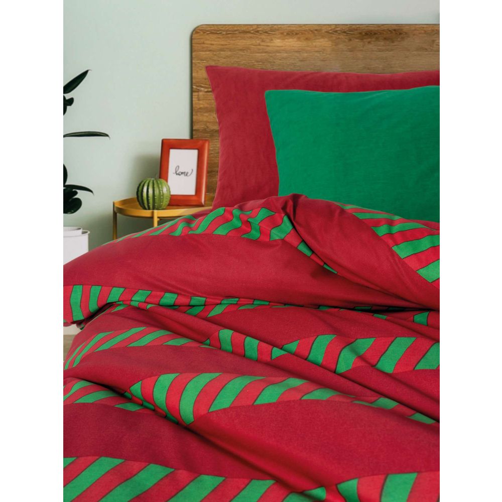 Ranforce double quilt cover set Holly, colours: green, red slika 3