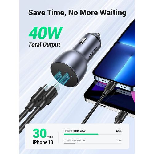 Ugreen auto punjač 2xUSB-C QC 3.0 40W - u kutiji slika 5