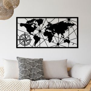 World Map Large 2 Black Decorative Metal Wall Accessory