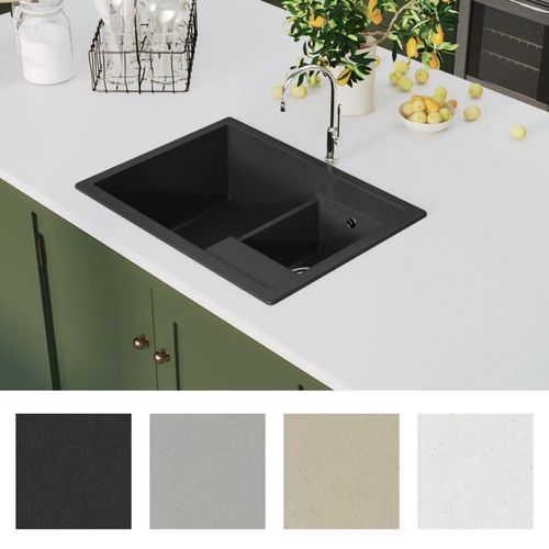 Kuhinjski sudoper s dvije kadice crni granitni slika 43