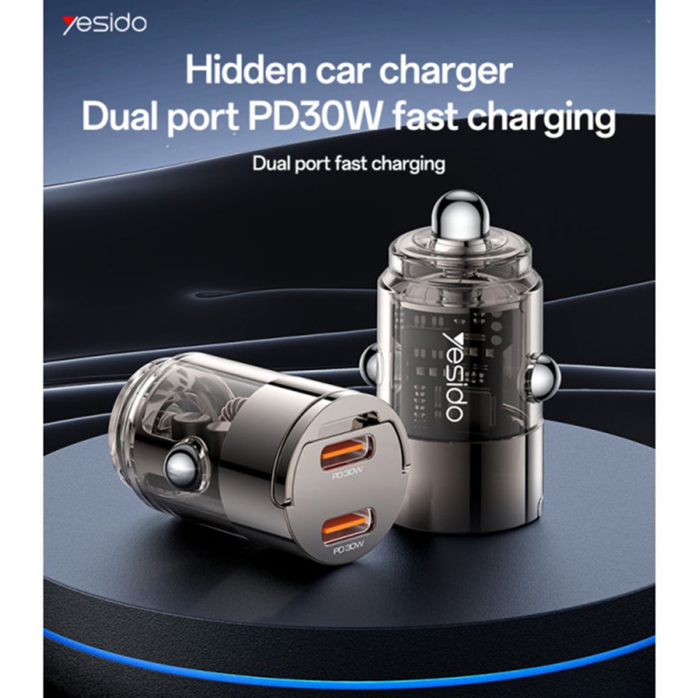 Auto punjač Yesido Y69 30W 3A 2 x USB-C crni slika 4