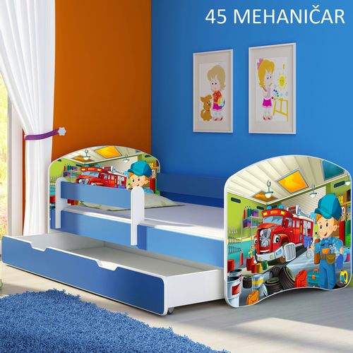 Dječji krevet ACMA s motivom, bočna plava + ladica 180x80 cm 45-mehanicar slika 1