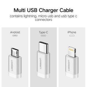 Ugreen USB 2.0 na Micro USB + Lightning + Type C (3 u 1) pleteni podatkovni kabel 1.5m