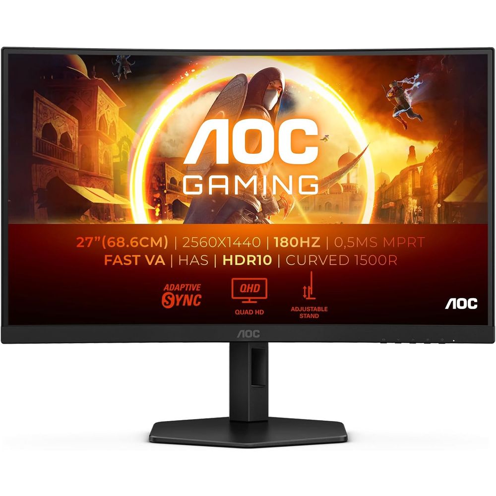 AOC Monitor LED CQ27G4X Gaming 27 inch QHD curved monitor, 180 Hz, 0.5 ms, FreeSync Prem., HDR10 (2560x1440, DisplayPort, 2x HDMI) black/gray slika 2