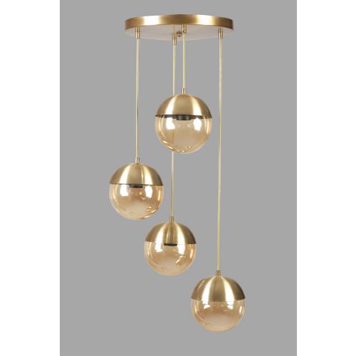 Küre 4 Lü Tepsili Eskitme Bal Camlı Sarkıt Gold Chandelier slika 3