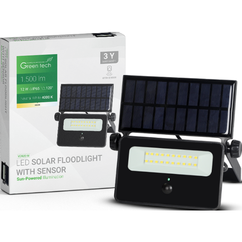Green Tech LED solarni reflektor 12W, 4000K, IP65, 1500 lm slika 1