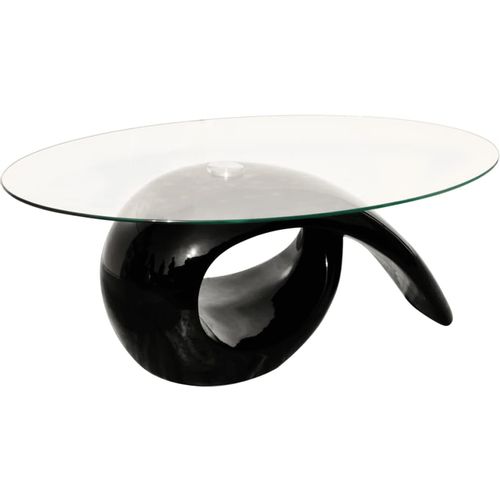 Stolić za Kavu s Ovalnom Staklenom Pločom Visokog Sjaja Crni slika 17