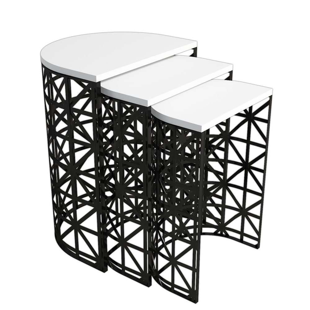 Nesting Table Stil Metal Ferforje - Bijela i Crna (3 komada) slika 4