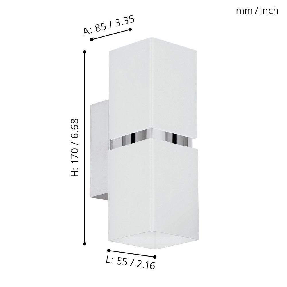 Eglo Passa zidna lampa, LED, GU10, 2x3,3W, krom/bijela slika 3