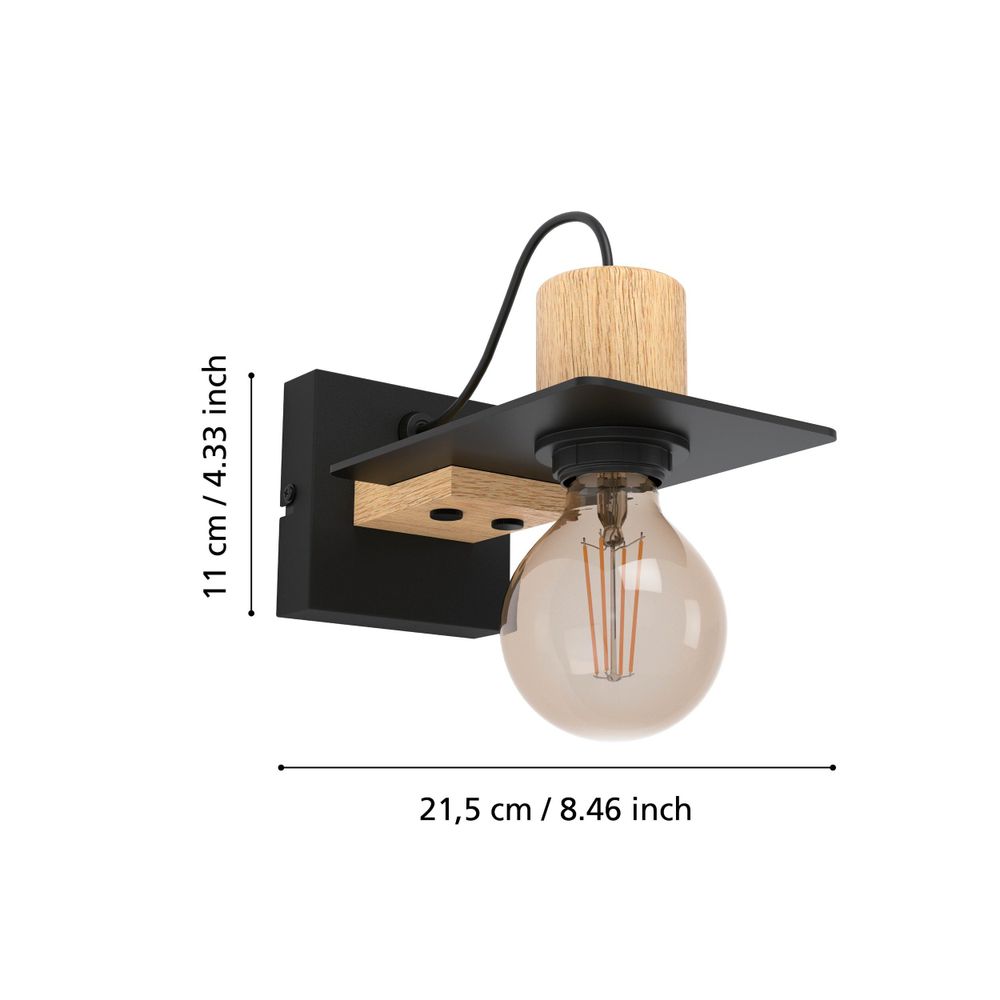 Eglo zidna lampa 'Bramerton' - E27, crna/smeđe drvo slika 4